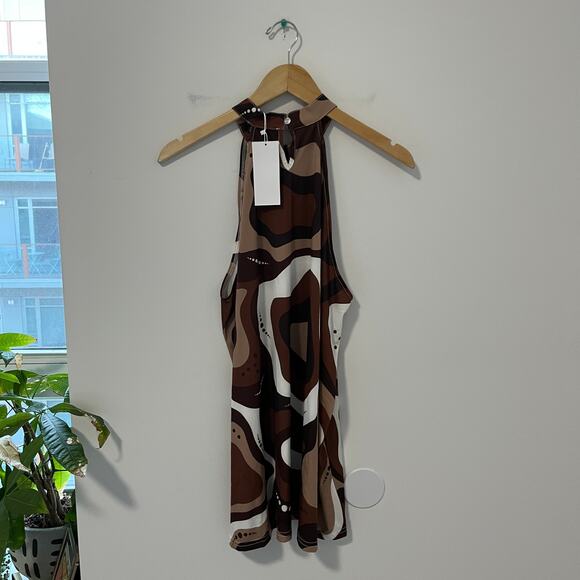 NEW Bon Apple Tea Brown Retro Print Tank Size Large - Picture 4 of 4